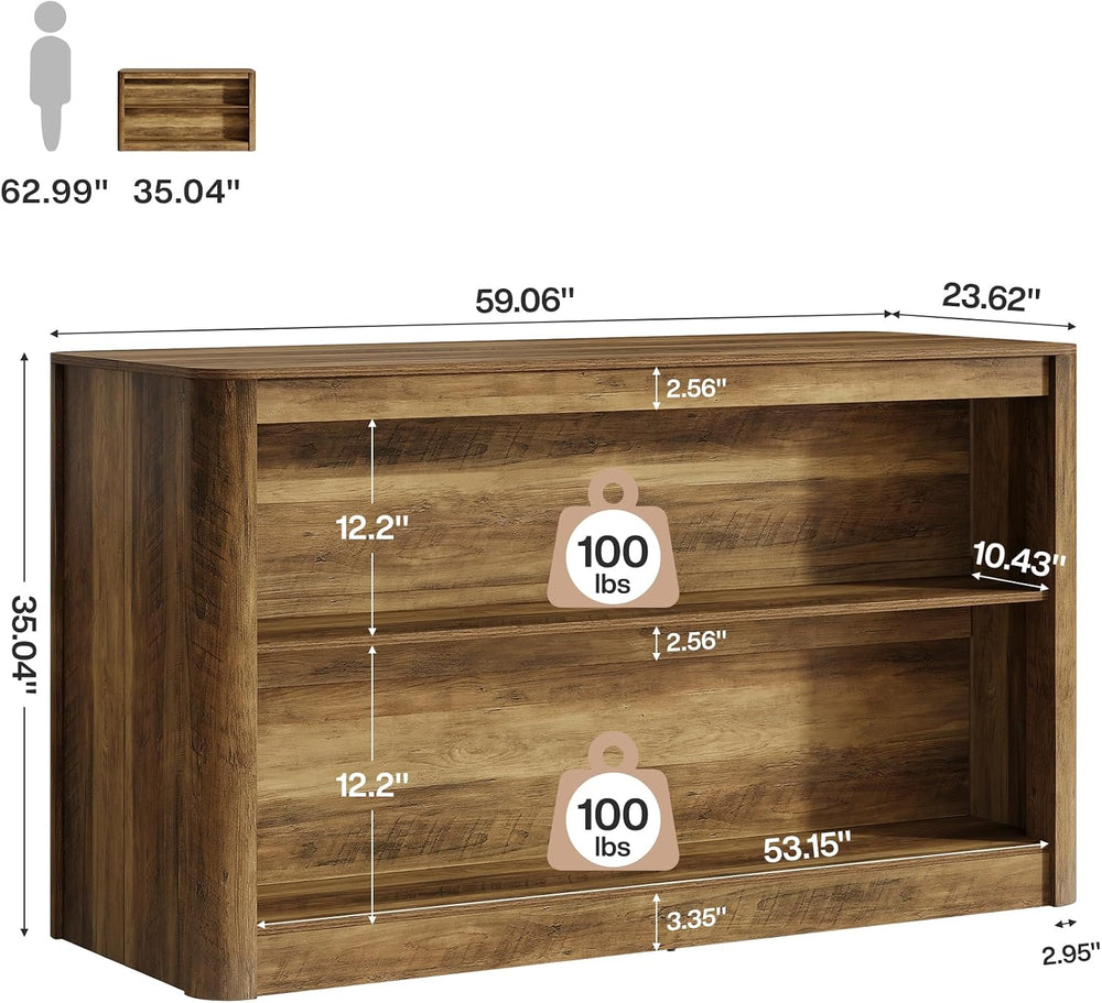 Tribesigns 59.1 Inch Kitchen Island with Open Storage | 3-Tier Rustic Wooden ...