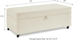 Ball & Cast 45" Sofa Ottoman with Storage, Linen Upholstered Bench with Rotation Casters and Safety Hinge for Living Room, Multi-Function Coffee Table,Ivory