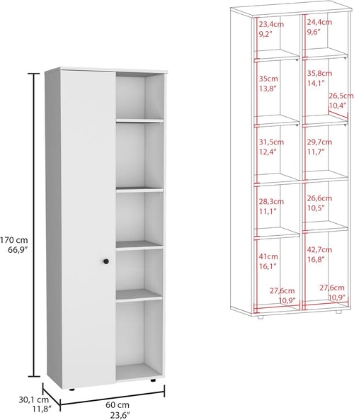 23.6" D*11.8" W*66.9" H White Corner Kitchen Pantry, 8 Shelves with Single Door, Wood Freestanding Storage Cabinet, Modern Minimalist, for Living Room, Dining Room