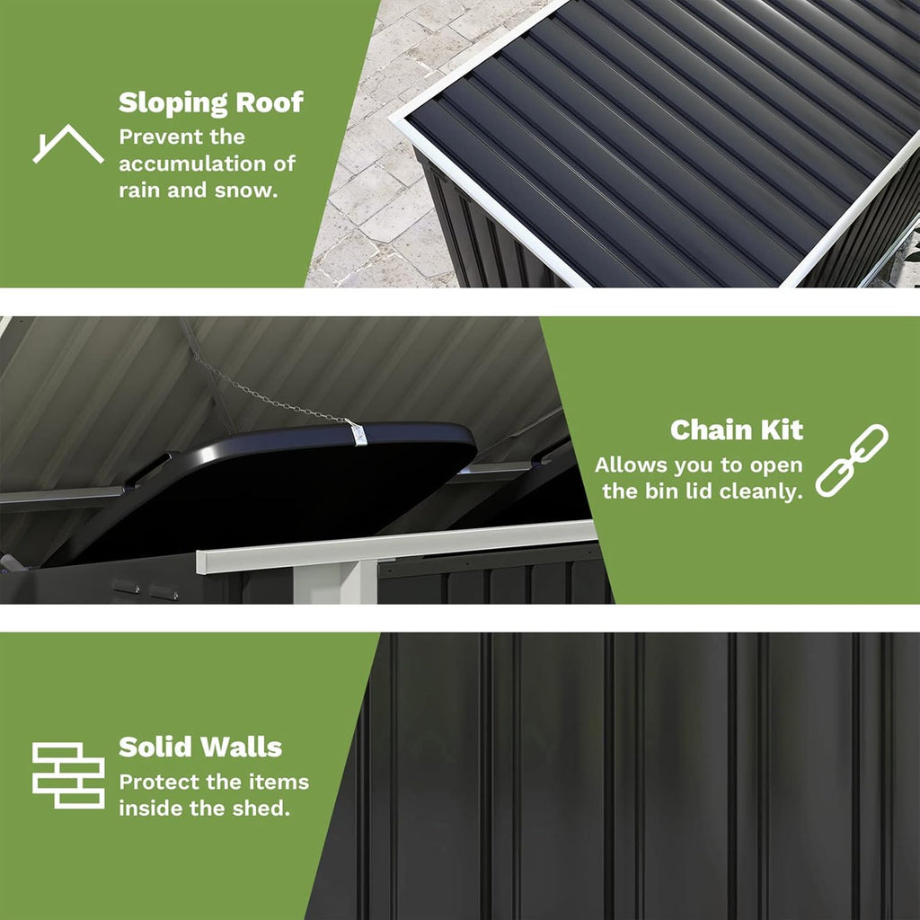 Patiowell 6 x 3 FT Horizontal Metal Shed, Outdoor Storage Shed with Double Lockable Doors and Easy Lift Hinges for Trash Cans, Garden Tools and Pool Accessories, Sloping Roof for Backyard Garden Lawn