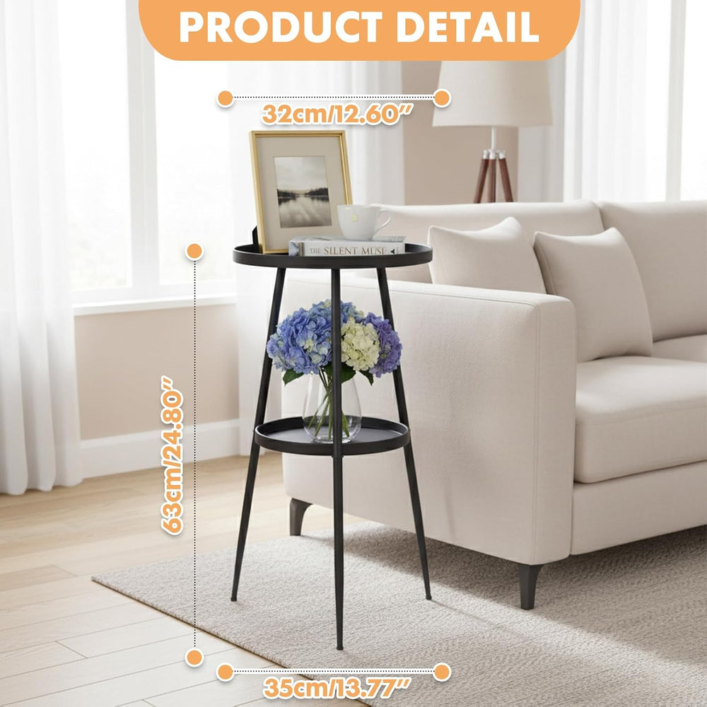 ShellKingdom Small Round Side Table, 2 Tier Metal End Table for Indoor Outdoo...
