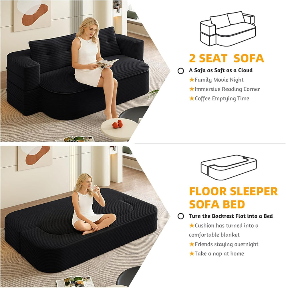 78.7" Full Size Memory Foam Couch,Plush Corduroy Sofa,Floor Sofa Bed wit...