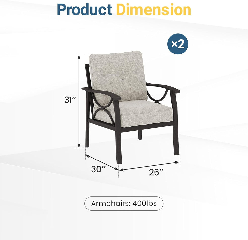 RoyalCraft Outdoor Patio Furniture Set, 3 Pieces Metal Patio Conversation Set...