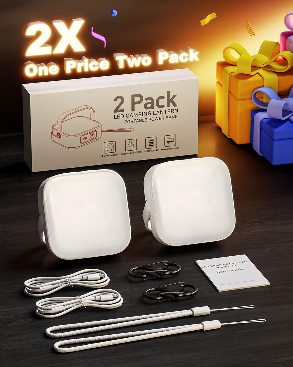 Eventek 2Pack 20000mAh Camping Lights, Camping Lantern Rechargeable Total Up ...