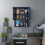 Navy Blue Bathroom Cabinet Wall Mounted with 2 Doors and Adjustable Shelf, 23"x29" Wooden Medicine Cabinet Over Toilet Storage Wall Hanging Cabinets for Bathroom,Bedroom,Kitchen,Laundry Room