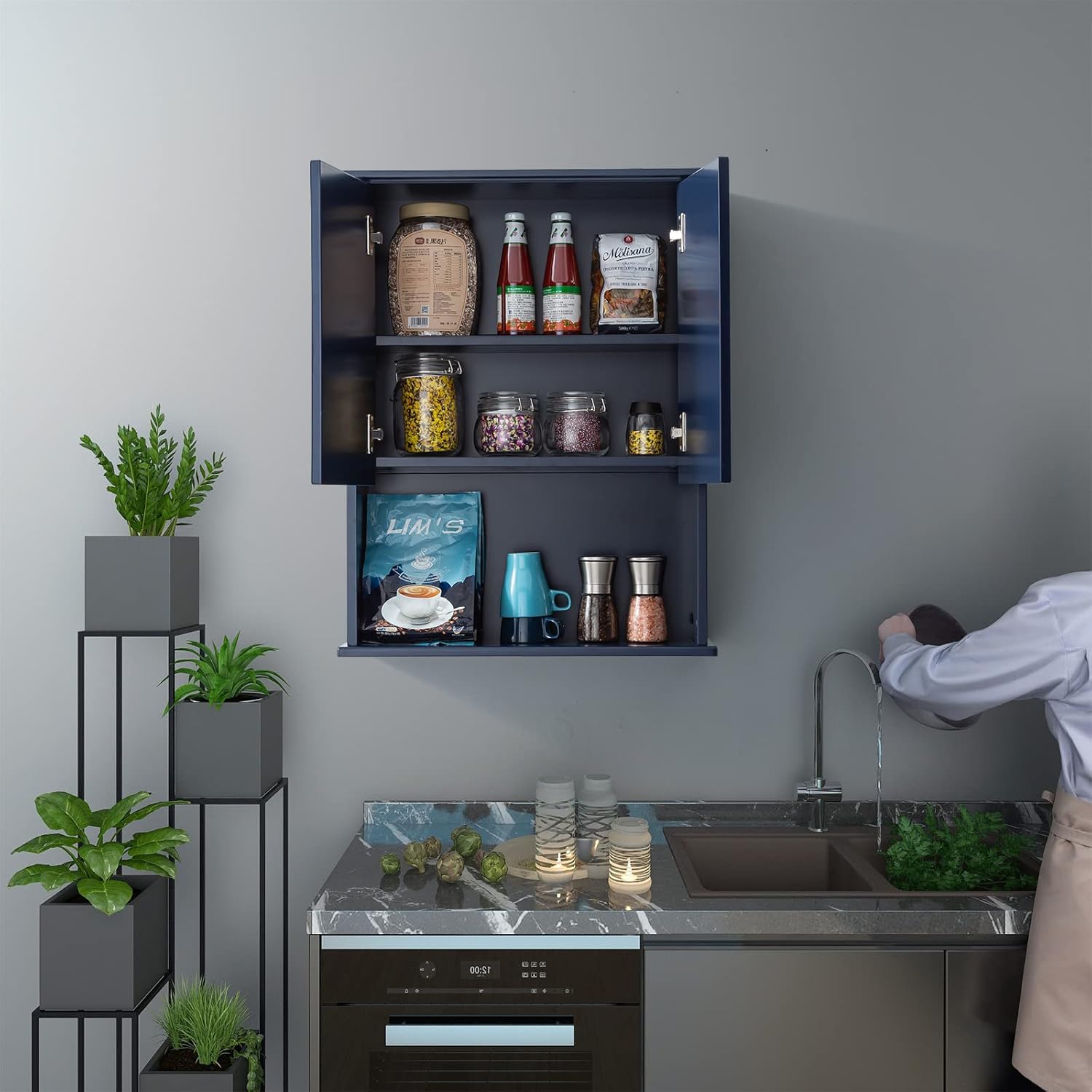 Navy Blue Bathroom Cabinet Wall Mounted with 2 Doors and Adjustable Shelf, 23"x29" Wooden Medicine Cabinet Over Toilet Storage Wall Hanging Cabinets for Bathroom,Bedroom,Kitchen,Laundry Room