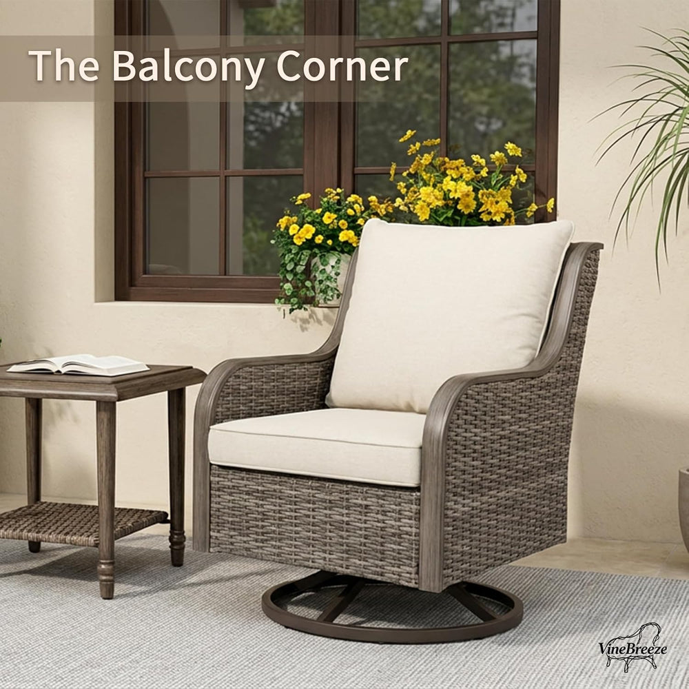 Swivel PE Wicker Chair, Outdoor Patio Chair with 360° Rotation & Water-Re...