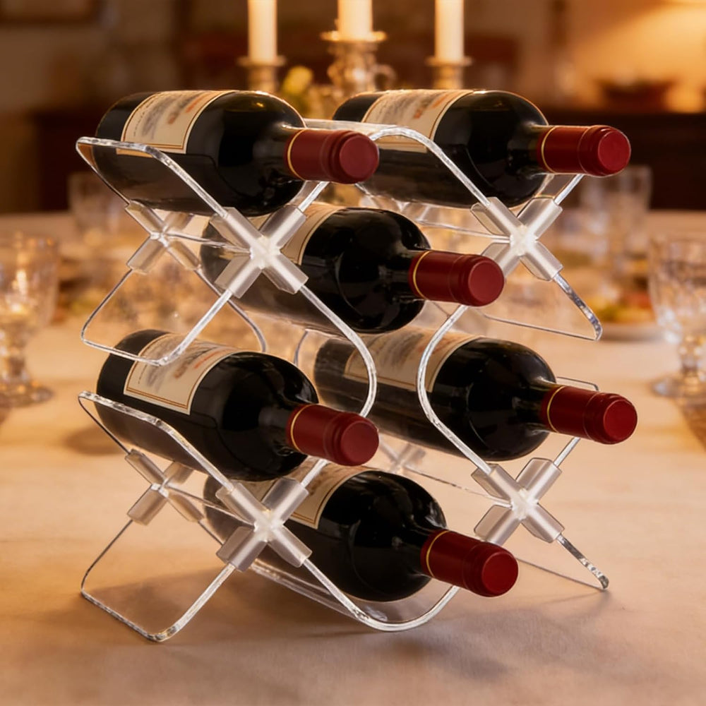 Acrylic 6 Bottle Countertop Wine Rack, Clear Freestanding Tabletop Holder | C...