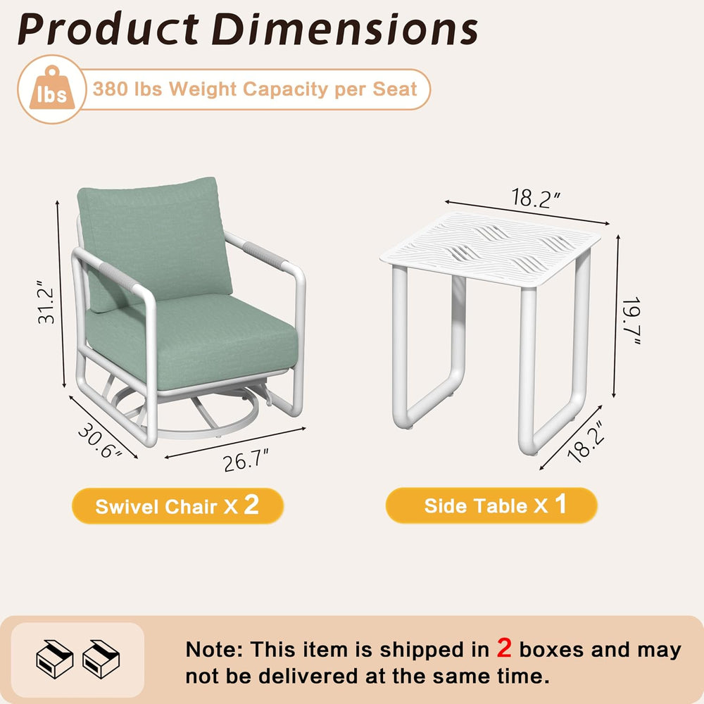3 Piece Patio Outdoor Aluminum Swivel Rocking Chair with Coffee Table and 6.7...