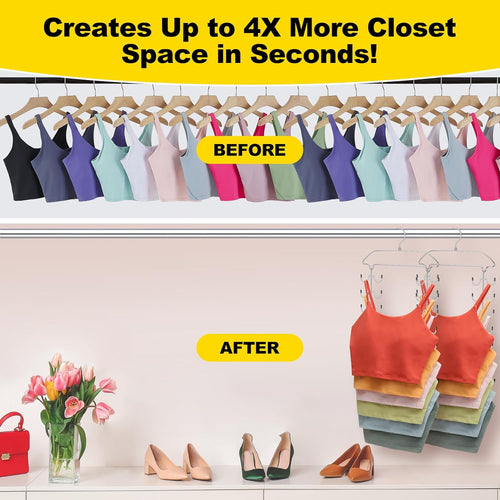 2 Pack Closet Organizers-and Storage,6 Tier Tank Top Hangers Space Saving, Dorm Room Essentials for Girls Camisoles Swimsuits Dress