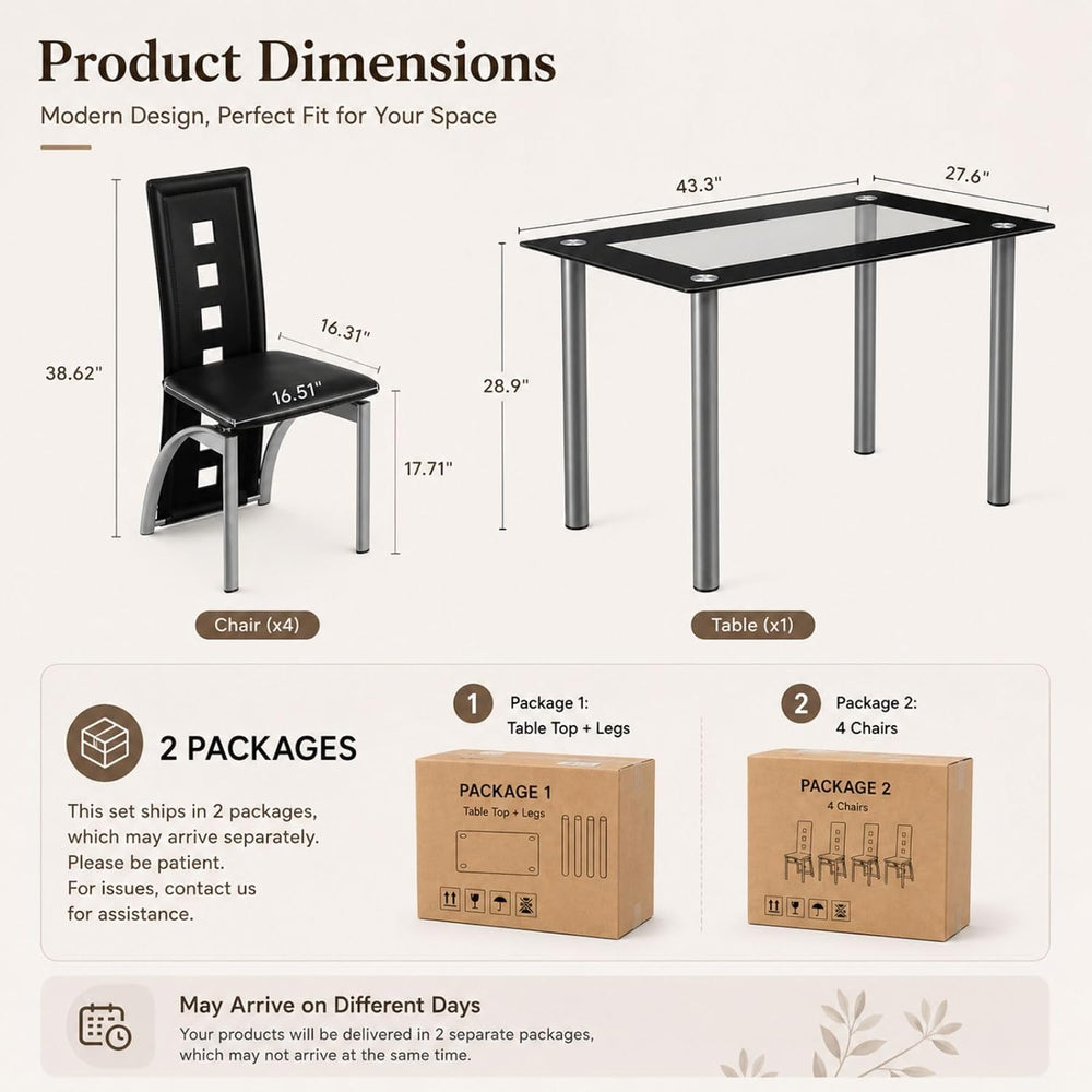 Karl home 5-Piece Dining Table Set, W/ 4 PVC Chairs & Glass Dining Table ...