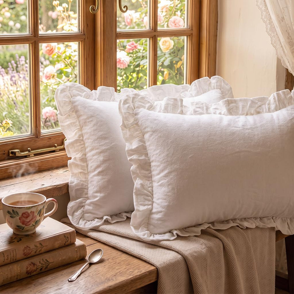 patdrea Designer Vintage White Throw Pillow Covers,Set of 2,12"x20"