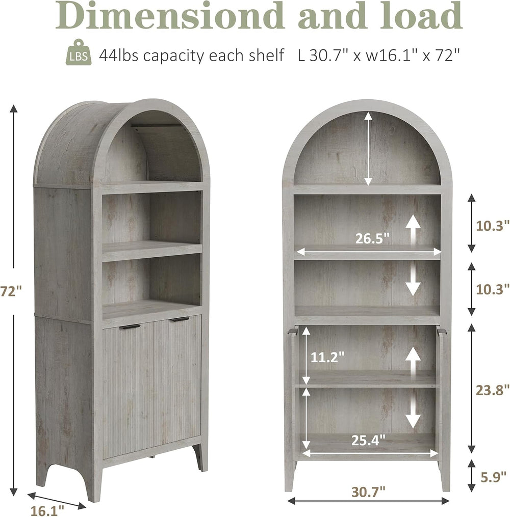 blini 70" Tall Arched Cabinet, Wooden Kitchen Pantry Arched Cabinet with...