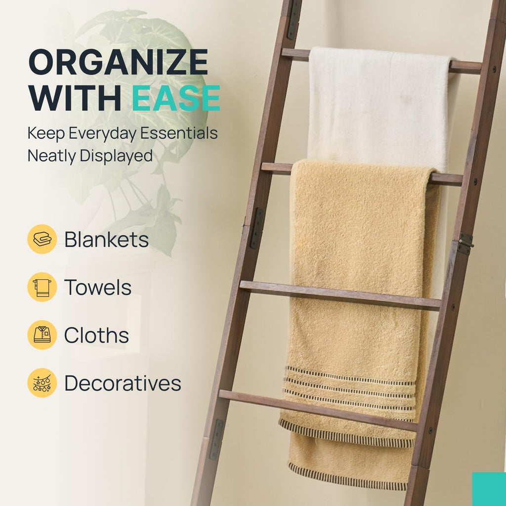 AVLORA Design 6-Tier Blanket Ladder Rack 66.5" H x 18" W - Espresso Brown | Acacia Wood Leaning Shelf, Quilt Throw Towel Holder Stand, Rustic Farmhouse Decor for Living Room Bedroom Bathroom