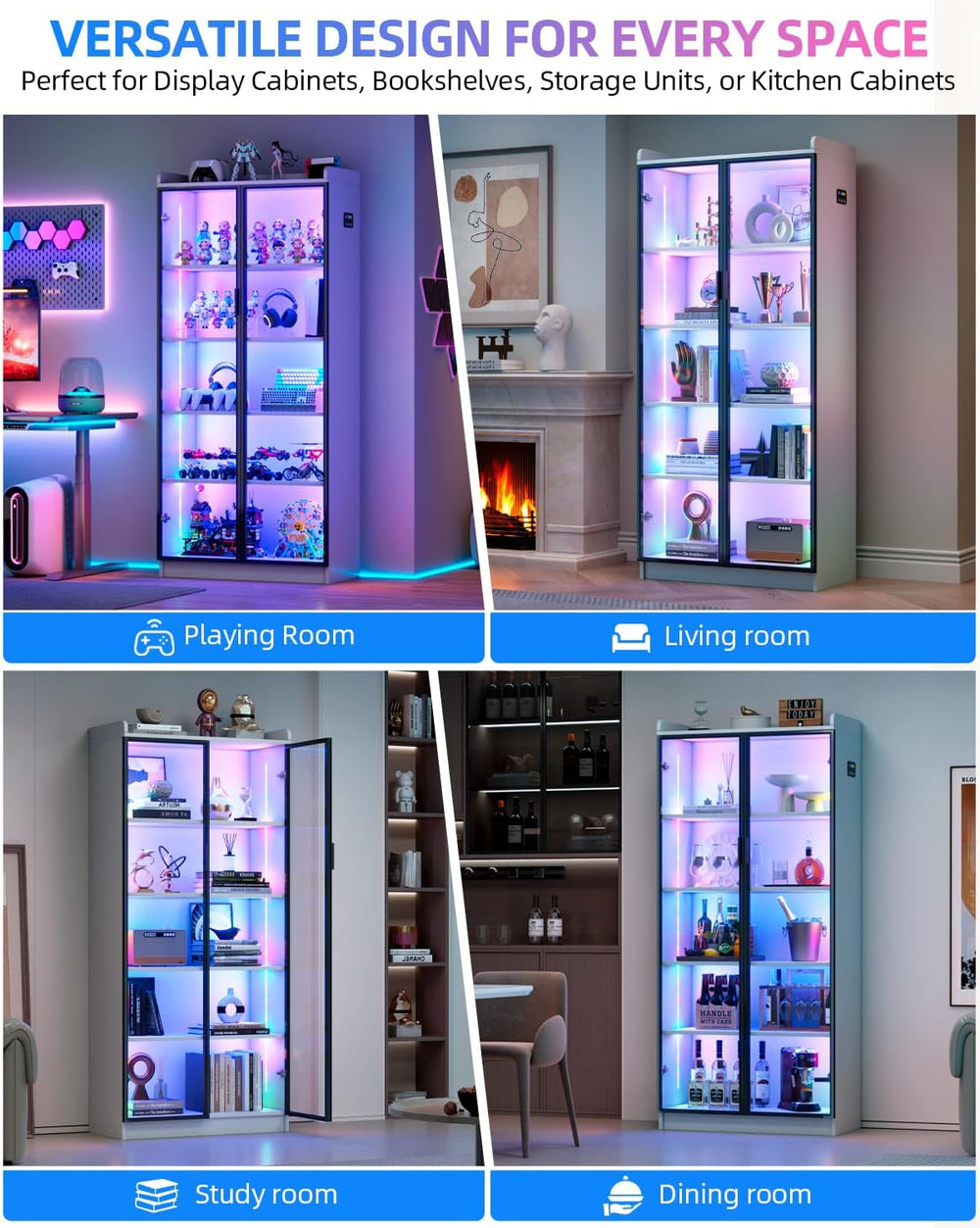 Dystler 65" Display Cabinet with Glass Doors, 5-Tier Curio Cabinet with ...