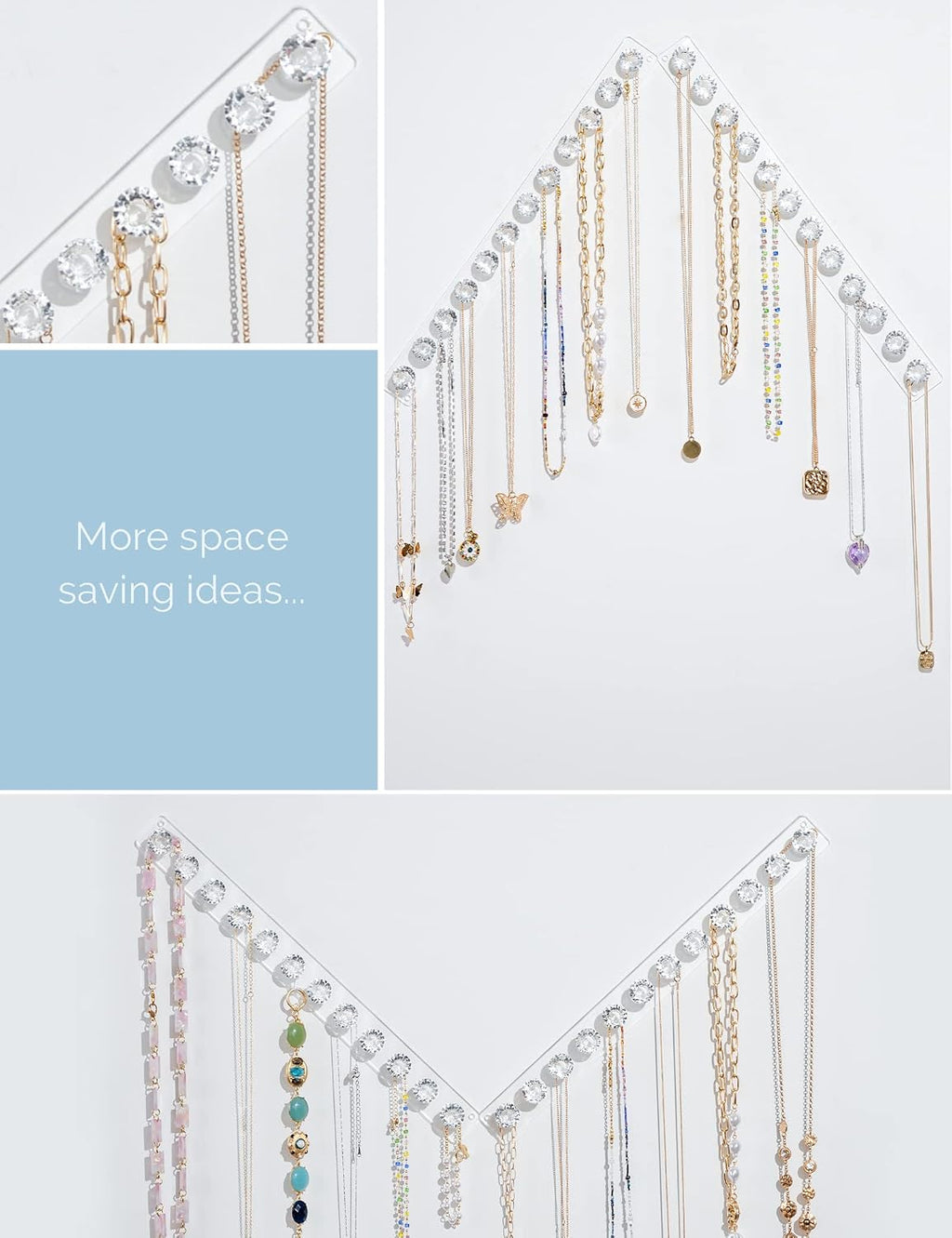Mymazn 2 Pack Acrylic Necklaces Holder Hanging Jewelry Organizer Wall Mounted Necklace Hangers with 12 Hooks, Clear Jewelry Hangers for Necklace Organizer for Girls Women, Necklace Hooks for Wall