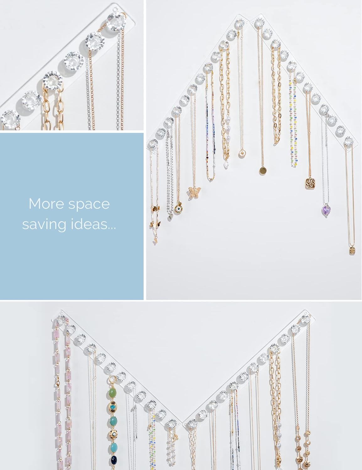 Mymazn 2 Pack Acrylic Necklaces Holder Hanging Jewelry Organizer Wall Mounted Necklace Hangers with 12 Hooks, Clear Jewelry Hangers for Necklace Organizer for Girls Women, Necklace Hooks for Wall