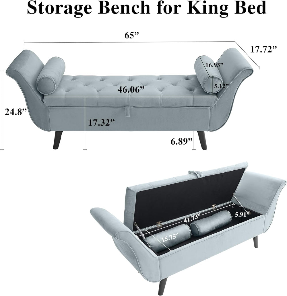 Velvet Bench for Bedroom End of Bed, 60.5 inch Upholstered Button Tufted Otto...