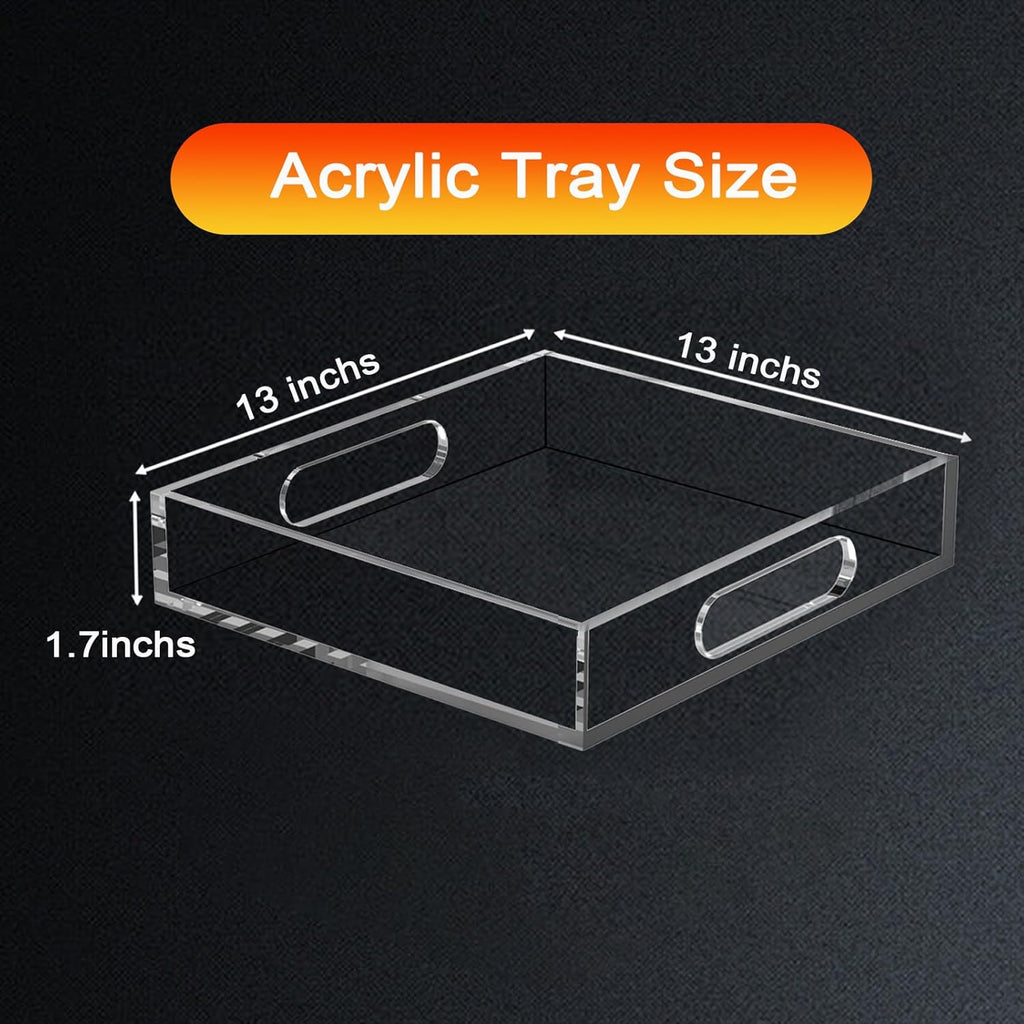 Acrylic Serving Tray with Handles - Lucite Organizer for Bench, Coffee Table, Countertop, Kitchen, Bathroom, Living Room, Powder Room