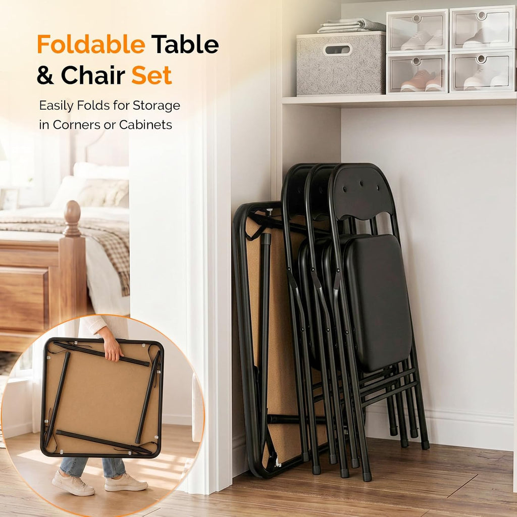 VINGLI 5-Piece Padded Folding Card Table and Chairs Set, Black