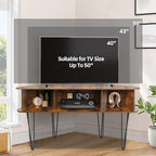 Corner TV Stand for 50 Inch TV, Entertainment Center with Storage Cabinet, Industrial Media Console Table with High Metal Feet and Anti-Slip Pads, Corner TV Stand for Living Room, Brown