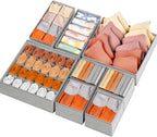 Drawer Organizer Clothes, 8 Pack Dresser Organizer Bins for Baby Clothes, Underwear Sock, Fabric Closet Organization and Storage Dividers for Nursery Bedroom (48 Compartments, Grey)
