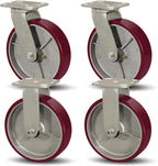 SY America 8" X 2" Casters Wheels,Heavy Duty Casters Set of 4，Polyurethane on Aluminum Wheels,2 Rigid 2 Swivel Casters,6400 LBS Load Capacity