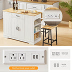 ONBRILL Stationary Kitchen Islands Include 2 Chairs, 47" Kitchen Island with Drop Leaf, Home Bar Table with Spice Rack & with Trash Cabinet, Island Table for Dining Room with Power Outlet, White