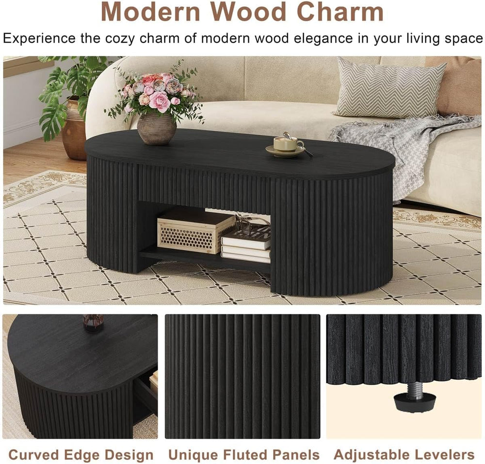 FATORRI Coffee Table for Living Room Storage, Modern Wood Fluted Center Table...