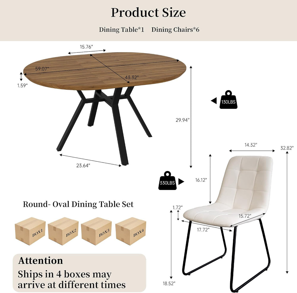 HIPIHOM Extendable Round Dining Table Set for 6 People, 43.3"-59.1"...