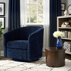 Zihanhome Chenille Swivel Accent Chair, Living Room Chairs, No Assembly Upholstered Armchair, 360°Rotating Barrel Chair for Bedroom, Apartment & Reading Nook (1, Dark Blue)