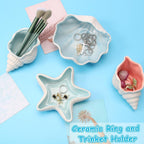 Jewelry Dish Tray For Coastal Beach Room Decor,Cute Ceramic Ring Holder Gift For Women Sister Mom Friend ,Decorative Trinket Jewelry Organizer Tray For Rings Earrings Necklaces ets (Blue conch)