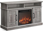 BELLEZE 48" TV Stand with 18" Electric Fireplace Heater, Modern TV Stand for TVs up to 50", Entertainment Media Stand with Open Shelves and Storage Cabinets for Living Room, Bedroom (Grey Wash)