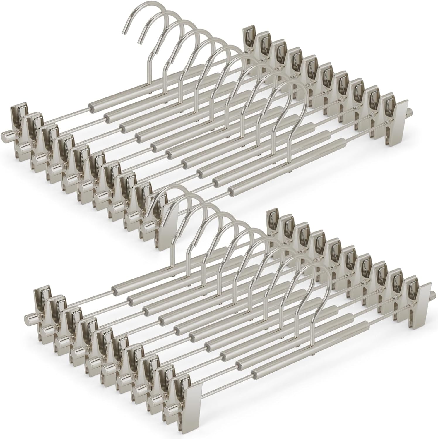 VWV 20-Pack Adjustable Women's Skirt and Pants Hangers, Durable, Space-Saving, Suitable for Jeans, Shorts, Underwear, Sports Bras (Matte Pearl Nickel