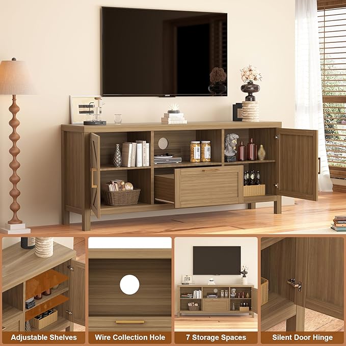 Farmhouse TV Stand for TVs Up to 65 Inch, Entertainment Center with Door, Media Console Cabinet,TV Console Cabinet with Storage & Adjustable Shelf for Living Room/Bedroom