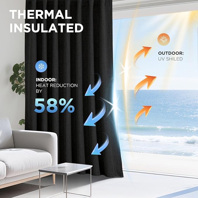 Joydeco Blackout Curtains for Bedroom - 100% Light Blocking 2 Panels Set Black Drapes 42" W x 108" L, Thermal Insulated Room Darkening Curtains, Linen Textured for Living Room, Rod Pocket & Back Tabs