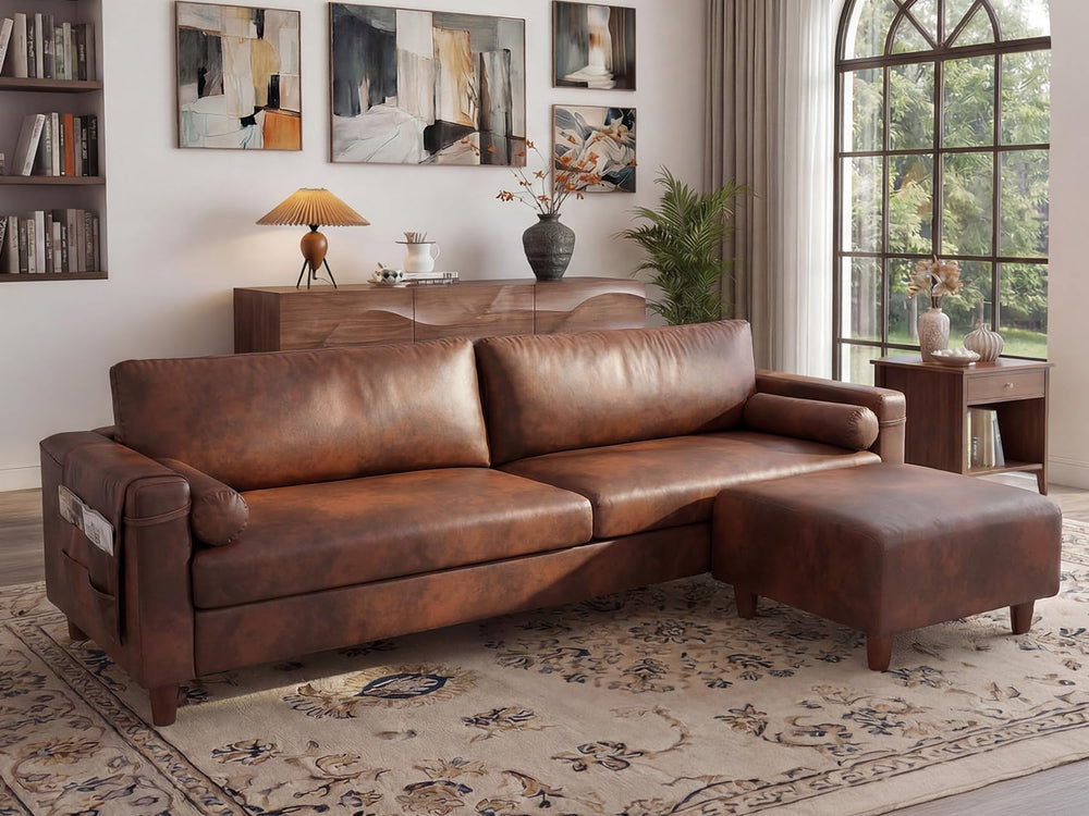 Vesgantti 100" L-Shaped Faux Leather Sectional Couch, Wide Seating, Coco...
