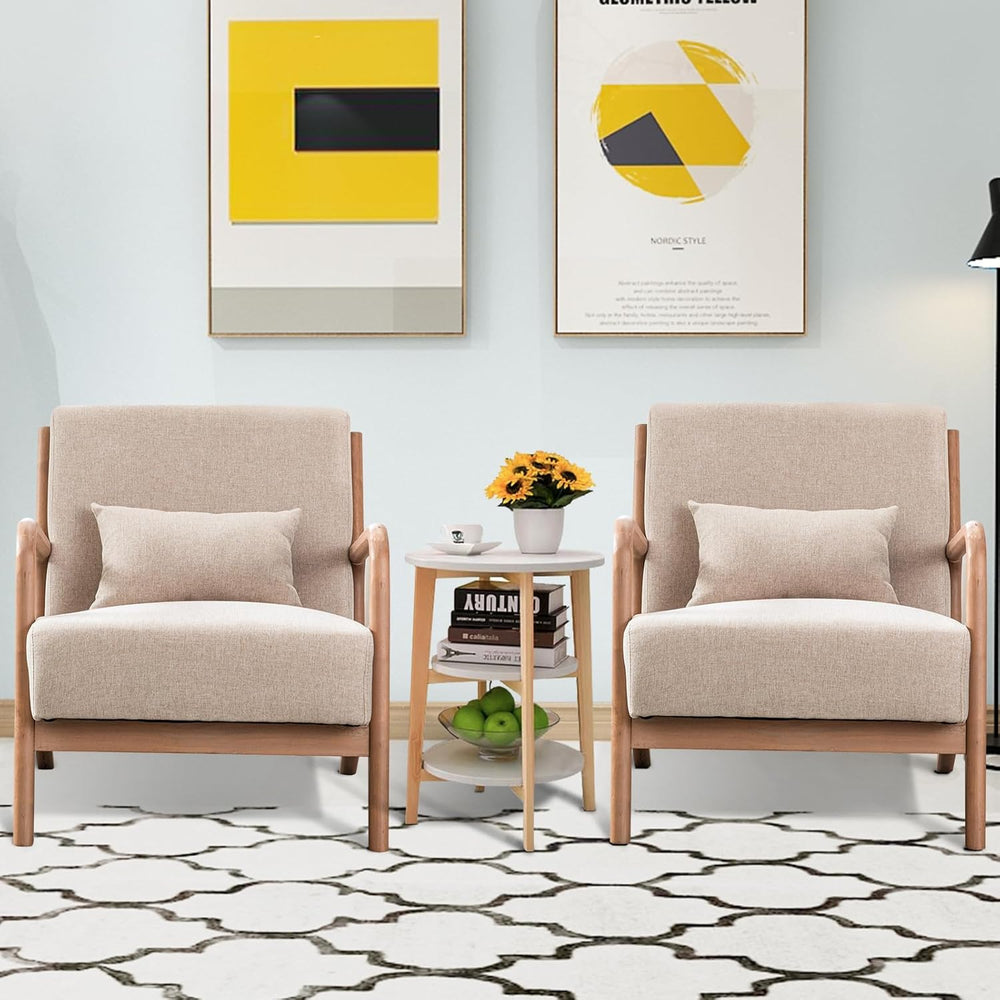 INZOY Mid Century Modern Accent Chair with Wood Frame, Upholstered Living Roo...