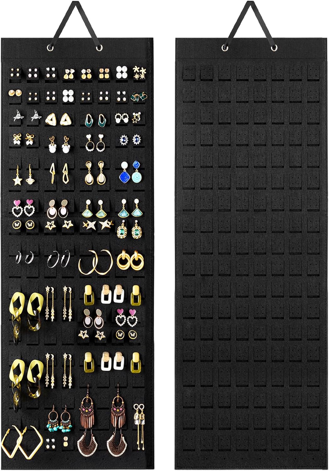 Lolalet Hanging Earring Holder Organizer with 20 Hooks for Women, Earring Organizer Wall Earrings Hanger Pierced Earring Storage, Felt Stud Earring Display, 608 Holes for Earrings - Black, 1 Pack