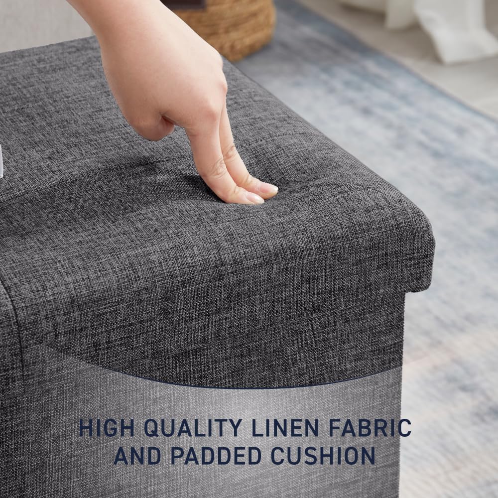 Ornavo Home 30 Inch Folding Storage Ottoman Bench, Tufted Linen, Dark Gray | ...