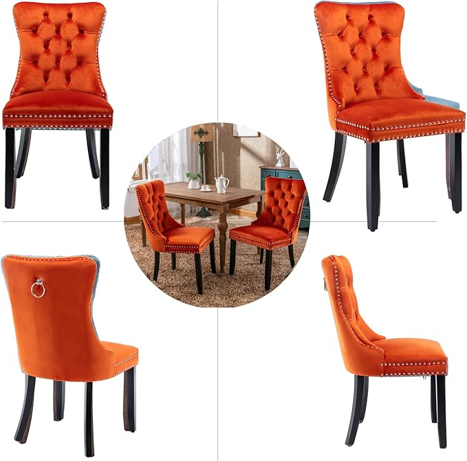 Velvet Dining Chairs Set of 4, Upholstered Dining Room Chairs with Back Ring ...