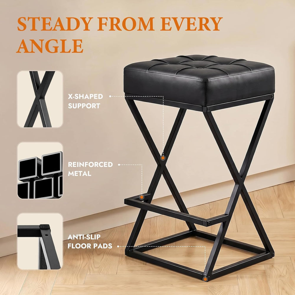 Bar Stools Set of 4, 26 Inch Counter Height Stool Faux Leather Black