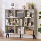 LEYAOYAO 10 Cube Bookshelf,3 Tier Modern Wide Bookcase with Legs,Mid-Century Wood Bookshelves Storage，Retro Grey Large Book Case,Freestanding Organizer Display Shelf for Bedroom,Living Room,Office