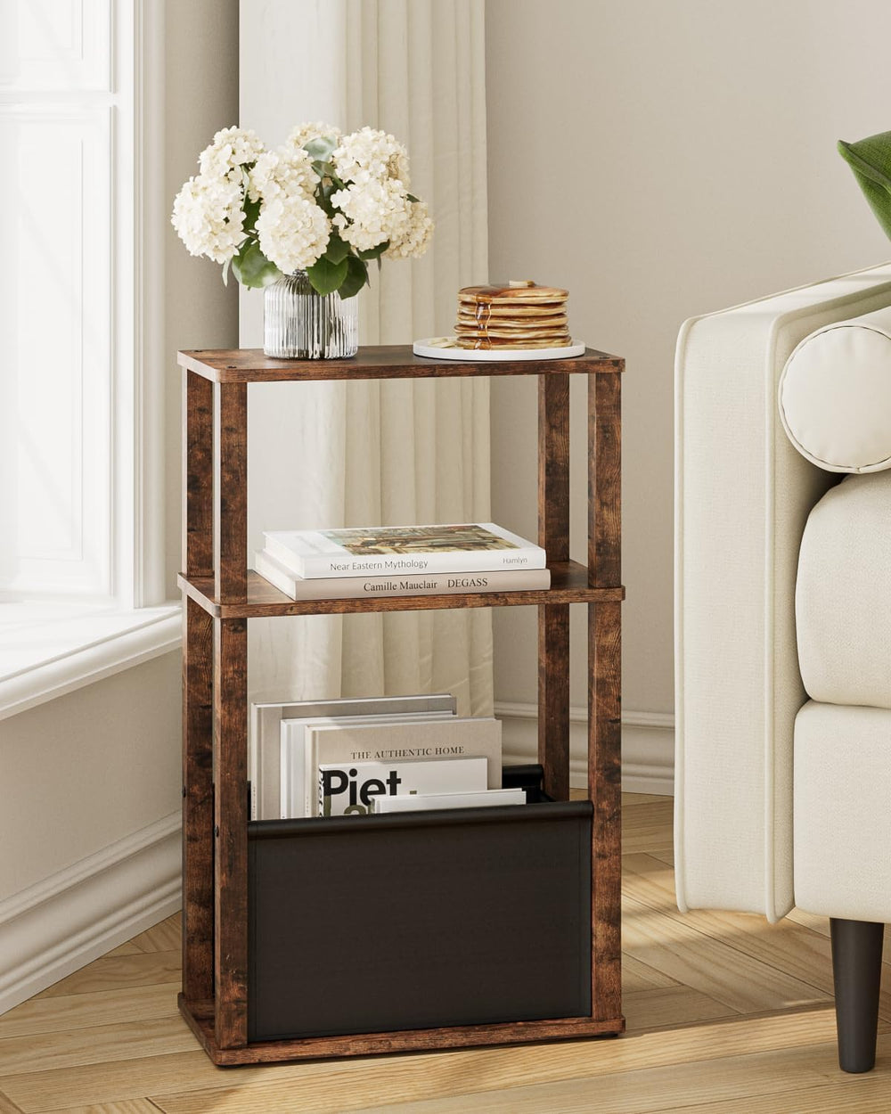 Narrow Side Table, 3-Tier Night Stand with Storage Bag, Skinny Nightstand for...