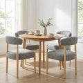 VKNOW Wooden Dining Chairs Set of 4, Modern Upholstered Dining Room Chairs with Rubberwood Legs and Curved Backrest, Fabric Kitchen Chairs for Farmhouse/Living Room/Dining Room, Gray