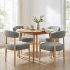 VKNOW Wooden Dining Chairs Set of 4, Modern Upholstered Dining Room Chairs with Rubberwood Legs and Curved Backrest, Fabric Kitchen Chairs for Farmhouse/Living Room/Dining Room, Gray