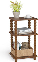 Tohiasen 3 Tier Side Table - Compact End Table with Solid Wood Legs, Small Nightstand with Open Shelves for Living Room Bedroom Office Nursery Small Spaces (Rustic Brown, Rectangular)