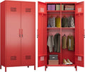 71”H Metal Wardrobe Closet with 4 Adjustable Shelves,Metal Storage Armoire Cabinet with Locks and 2 Hanging Rod for Bedroom,Home, Assembly Required, Red