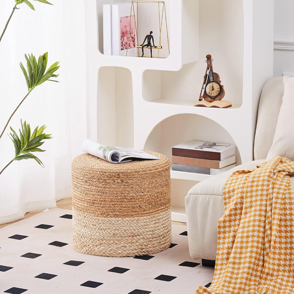 Wimarsbon 2Pcs Pouf Ottomans, Natural Seagrass Foot Stool, Hand Weaving Round...