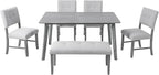 Merax 6 Piece Solid Wood Dining Table Set for 6, Rustic Farmhouse Rectangular with 4 Upholstered Wooden Chairs and 1 Bench, Kitchen Room, Gray
